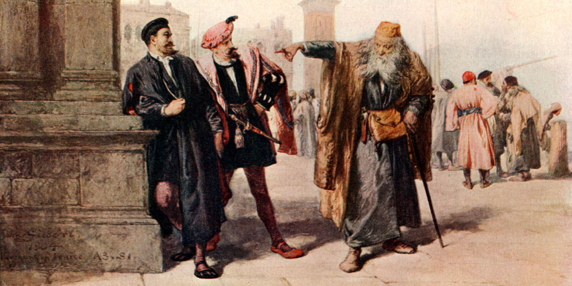 SHAKESPEARE - MERCHANT OF VENICE Act III. Scene I by John Gilbert, comedy,  'if you prick us do we not bleed' speech by Shylock describing the lack of difference in humanity between Jews and Christians.  (Photo by Culture Club/Getty Images)