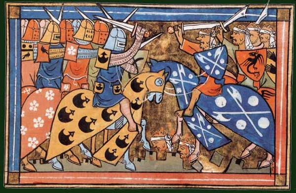 Miniatura s. XIV: Combate en la Segunda Cruzada (fuente: Biblioteca nacional de Francia)