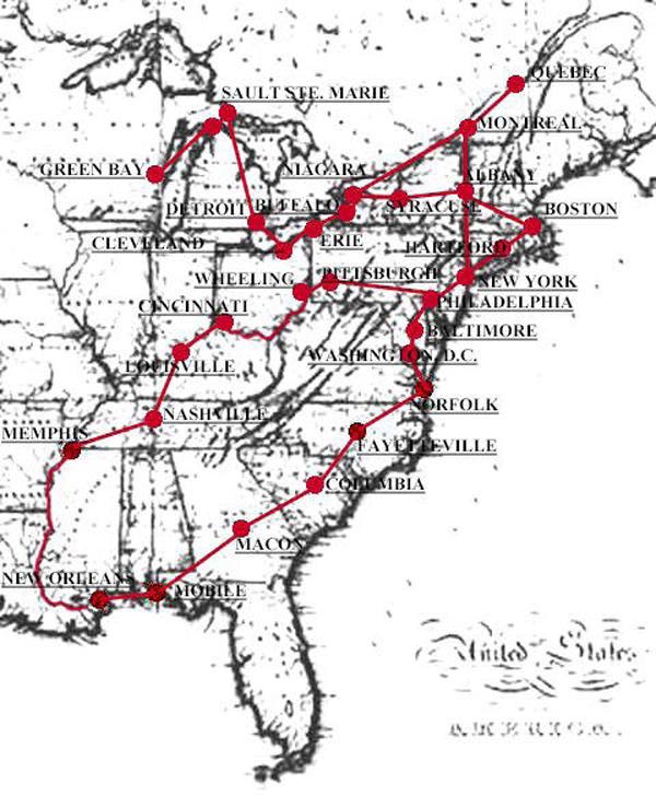 Itinerario del viaje de Tocqueville y Beaumont